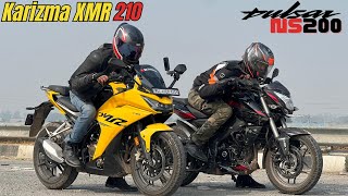 Hero Karizma XMR 210 vs Pulsar NS200 Drag Race [upl. by Tesler]