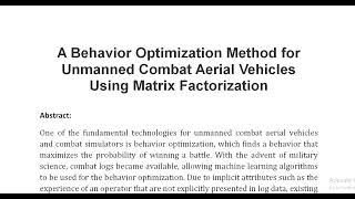 A Behavior Optimization Method for Unmanned Combat Aerial Vehicles Using Matrix Factorization [upl. by Yroger]