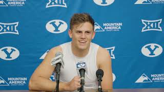 Jake Retzlaff  BYU Football  Postgame  Wyoming  September 14 2024 [upl. by Morra698]