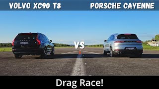 2024 Volvo XC90 T8 Recharge 455hp vs 2024 Porsche Cayenne EHybrid 470hp  Drag Race  4K [upl. by Nezah]