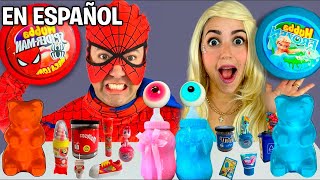 Mukbang Giant Blue Food vs Black Food Challenge 핑크 푸드 챌린지  주먹밥 교촌 허 치킨먹방 SpiderMan Hulk Frozen Elsa [upl. by Reena]