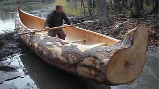 How this Survival Expert Turned a Massive Log into Amazing CANOE  by OutbackMike [upl. by Notsle]