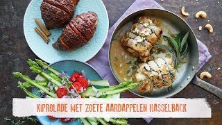 RECEPTVIDEO Kiprollade met zoete aardappel amp asperges [upl. by Placidia]