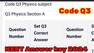 NEET Answer key 2024 NEET 2024 Answer Key Code Q3 NEET Unofficial Answer Key 2024 NEET Q3 Answer [upl. by Brandea]