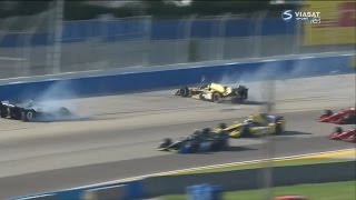 Verizon IndyCar 2015 The Milwaukee Mile Briscoe and Power Crash [upl. by Yellehs]