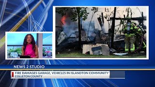 Fire damages garage vehicles in Islandton community [upl. by Buck]