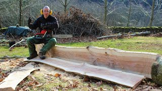 LIVING INTO THE WOODS in a DIY CABIN  CHAINSAW MILLING Our Own LUMBER [upl. by Enelehs859]