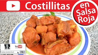 CÓMO HACER COSTILLITAS EN SALSA ROJA  Vicky Receta Facil [upl. by Larentia]