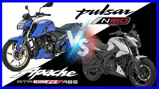 Pulsar N160 vs TVS Apache 160 4v Fi ABS  Comparativa Completa  locoporlasmotos [upl. by Nolrac]