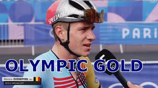 REMCO EVENEPOEL INTERVIEW AT THE FINISH  GOLD MEDAL  OLYMPIC GAMES 2024 [upl. by Haugen481]