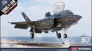 Academy  172  USMC F35B VMFA121 w Galaxy diecut mask  12569  Part Box Review scalemodel [upl. by Ernestus]