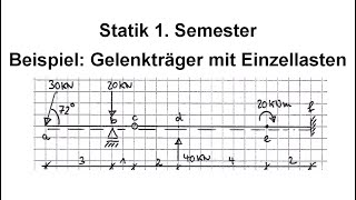 Statik 1 Semester  Beispiel 1 Gelenkträger mit Einzellasten [upl. by Nylecyoj]