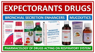 EXPECTORANTS DRUGS BRONCHIAL SECRETION ENHANCERS MUCOLYTICS BASIC USE PHARMACOLOGY SIDE EFFECTS [upl. by Fairman]