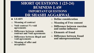 IMPORTANT SHORT QUESTIONS BUSINESS LAW 1 [upl. by Nealy]