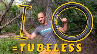 The SECRET TO INSTALLING TUBELESS TIRES WITH FLOOR PUMP without an air compressor or charger pump [upl. by Ecirbaf]