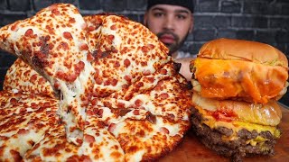 VIRAL TIKTOK PIZZA AND TRIPLE CHEESEBURGERS MUKBANG [upl. by Hudgens]