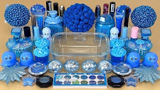 BLUE SLIME  Mixing makeup and glitter into Clear Slime Satisfying Slime Video [upl. by Aramois]