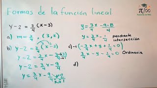 Formas de la función lineal  Punto pendiente pendiente intersección ordinaria y simétrica [upl. by Krasner]