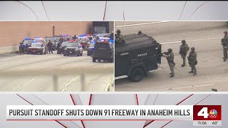 Pursuit standoff closes 91 Freeway in Anaheim Hills [upl. by Iohk531]