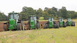 Classic John Deeres x5 ploughing with 37 furrows  4055 4255 4455 4755 4955  From Project 55 [upl. by Eidarb359]