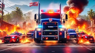 TRANSPORTING POLICE CARS OF COLORS TRACTORS FIRE CARS AMBULANCE  WITH TRUCKS  FS 22 [upl. by Laicram]