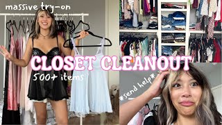 EXTREME CLOSET CLEANOUT Try on of everything in my closet part 1 [upl. by Nidnerb201]