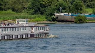 Binnenschiff läuft am Zollenspieker Hauptdeich auf Buhne [upl. by Gaul]