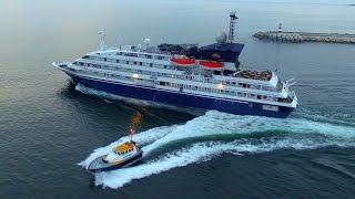 Corinthian cruise departure from Figueira da Foz Port aerial view  4K Ultra HD [upl. by Mendes]