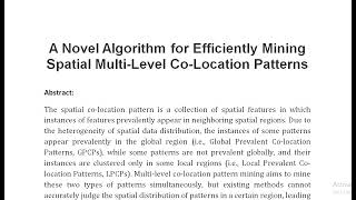 A Novel Algorithm for Efficiently Mining Spatial Multi Level Co Location Patterns [upl. by Radmen780]