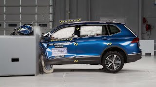 2018 Volkswagen Tiguan driverside small overlap IIHS crash test [upl. by Camilia]