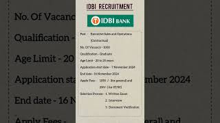 IDBI Bank Notification Out bank idbi news govtjobs govtjobalert vacancy sarkarijobs shorts [upl. by Morena]