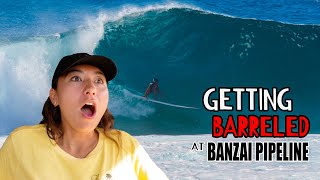 Getting Barreled at Banzai Pipeline REAL amp RAW REACTIONS [upl. by Tiena]