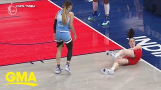 Fallout after Caitlin Clark fouled by Chennedy Carter in WNBA game [upl. by Beeck766]