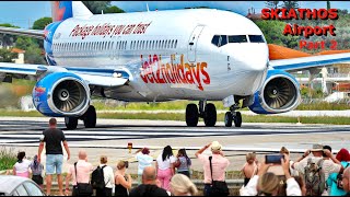 Planes go around take off and land with jet blast leaving water trails It rain  Skiathos Airport [upl. by Elsworth328]