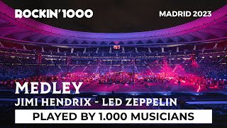 Jimi Hendrix and Led Zeppelin Medley played by 1000 musicians  Rockin1000 [upl. by Adnilg]