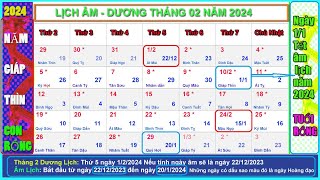 Lịch âm dương tháng 2 năm 2024  Lịch vạn niên tháng 22024 Năm Giáp Thìn [upl. by Branham]