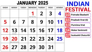 Calendar January 2025  January Calendar 2025 with Holidays  January 2025 Calendar  Calendar [upl. by Yorker]