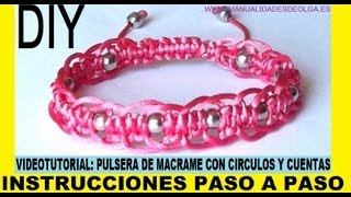 COMO HACER PULSERA DE MACRAME DE CIRCULOS CON CUENTAS PLATEADAS CON NUDO AJUSTABLE TUTORIAL DIY [upl. by Notniw]