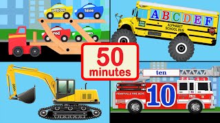 Vehicle Car and Truck for Kids Collection  50 Mins of Baby Toddler Preschool Learning Videos [upl. by Ahkeber110]