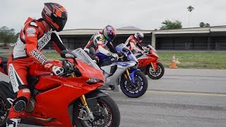 2015 SUPERBIKE DRAG RACE BMW S1000RR vs Ducati 1299 Panigale S vs Yamaha YZFR1 [upl. by Annahsirhc]