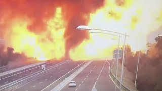 CCTV captures moment of huge tanker truck explosion in Italy [upl. by Nilrah]