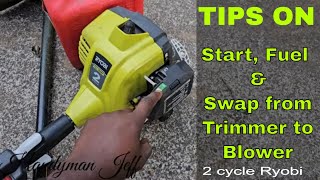 How To Fuel And Start Ryobi 2 Cycle Weed EaterBlower Swap [upl. by Edrahc]