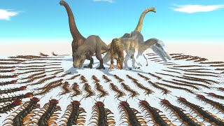 All Dinosaurs VS CENTIPEDES Which Dinosaur Defeated All Centipedes  Animal Revolt Battle Simulator [upl. by Alenoel]