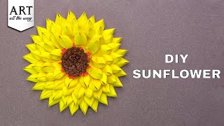 How to Make Paper Sunflower  Flower Making With Paper  Sunflower  Wall Decor  Paper Crafts [upl. by Ecirtaemed]