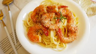 好美味「奶油鮮蝦義大利麵 Creamy Shrimp Pasta エビのパスタ」做法簡單好好吃～🦐🍝 [upl. by Anitac]