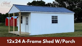 See Inside This 12x24 AFrame Shed with a Porch [upl. by Edik]