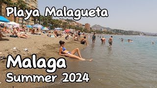 🇪🇸 4K Malaga City Spain Beach Walk Playa Malagueta Summer 2024 Costa Del Sol Andalucia [upl. by Ellenid]