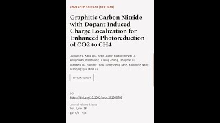 Graphitic Carbon Nitride with Dopant Induced Charge Localization for Enhanced Photore  RTCLTV [upl. by Enitnelav]