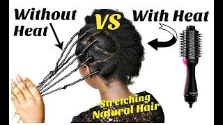 Stretching Natural Hair With Heat Revlon Hair Brush Blow Dryer VS Without Heat African Threading [upl. by Mae627]