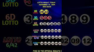 Lotto Result November 19 2024 9pm Draw shorts [upl. by Nahraf]